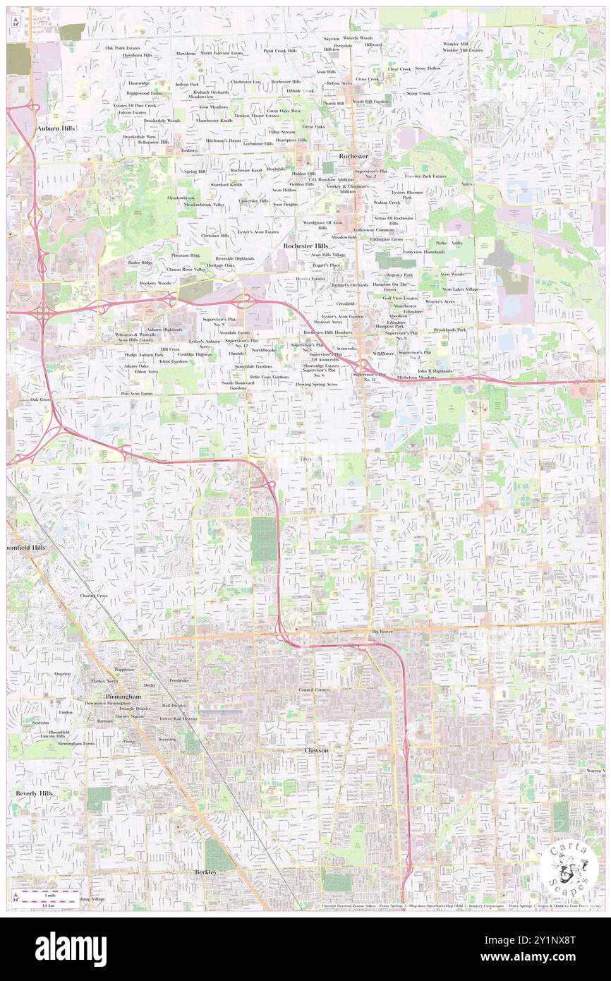 Troy, Oakland County, USA, Michigan, n 42 36' 20'', S 83 8' 59'', Karte, Cartascapes Map, veröffentlicht 2024. Erkunden Sie Cartascapes, eine Karte, die die vielfältigen Landschaften, Kulturen und Ökosysteme der Erde enthüllt. Reisen Sie durch Zeit und Raum und entdecken Sie die Verflechtungen der Vergangenheit, Gegenwart und Zukunft unseres Planeten. Stockfoto