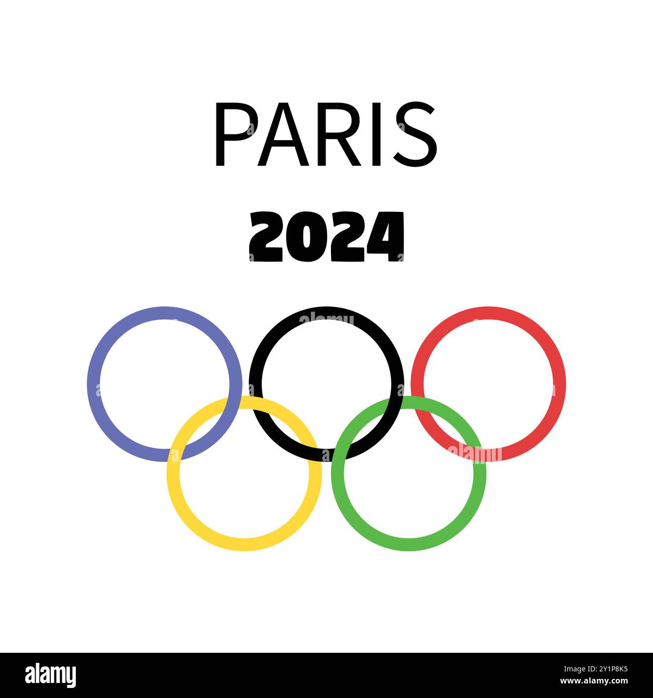 Paris 2024 Reitlogo mit fünf farbigen Ringen für die olympischen Spiele. Stock Vektor