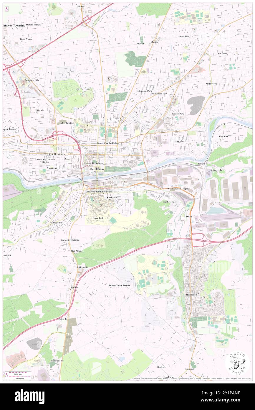 South Bethlehem, Northampton County, USA, USA, Pennsylvania, n 40 36' 39'', S 75 21' 58'', Karte, Cartascapes Map, veröffentlicht 2024. Erkunden Sie Cartascapes, eine Karte, die die vielfältigen Landschaften, Kulturen und Ökosysteme der Erde enthüllt. Reisen Sie durch Zeit und Raum und entdecken Sie die Verflechtungen der Vergangenheit, Gegenwart und Zukunft unseres Planeten. Stockfoto