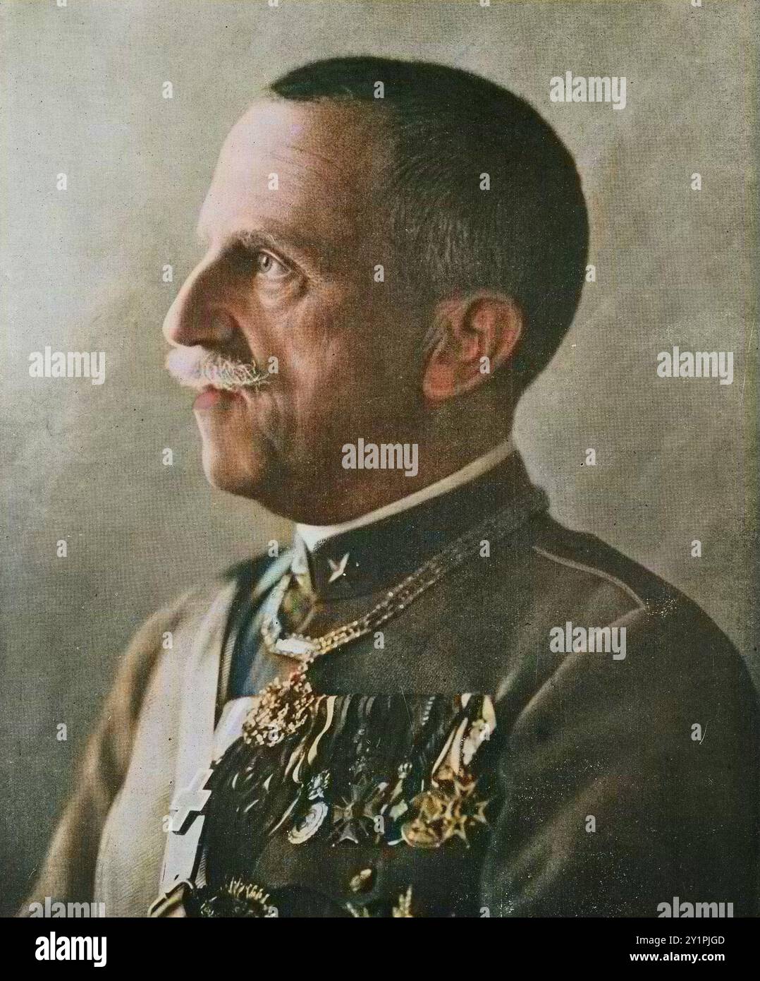 Porträt von Vittorio Emanuele III. (1869-1947) Photo colorié ultérieurement - spätere Färbung. Digital coloriertes Bild Stockfoto