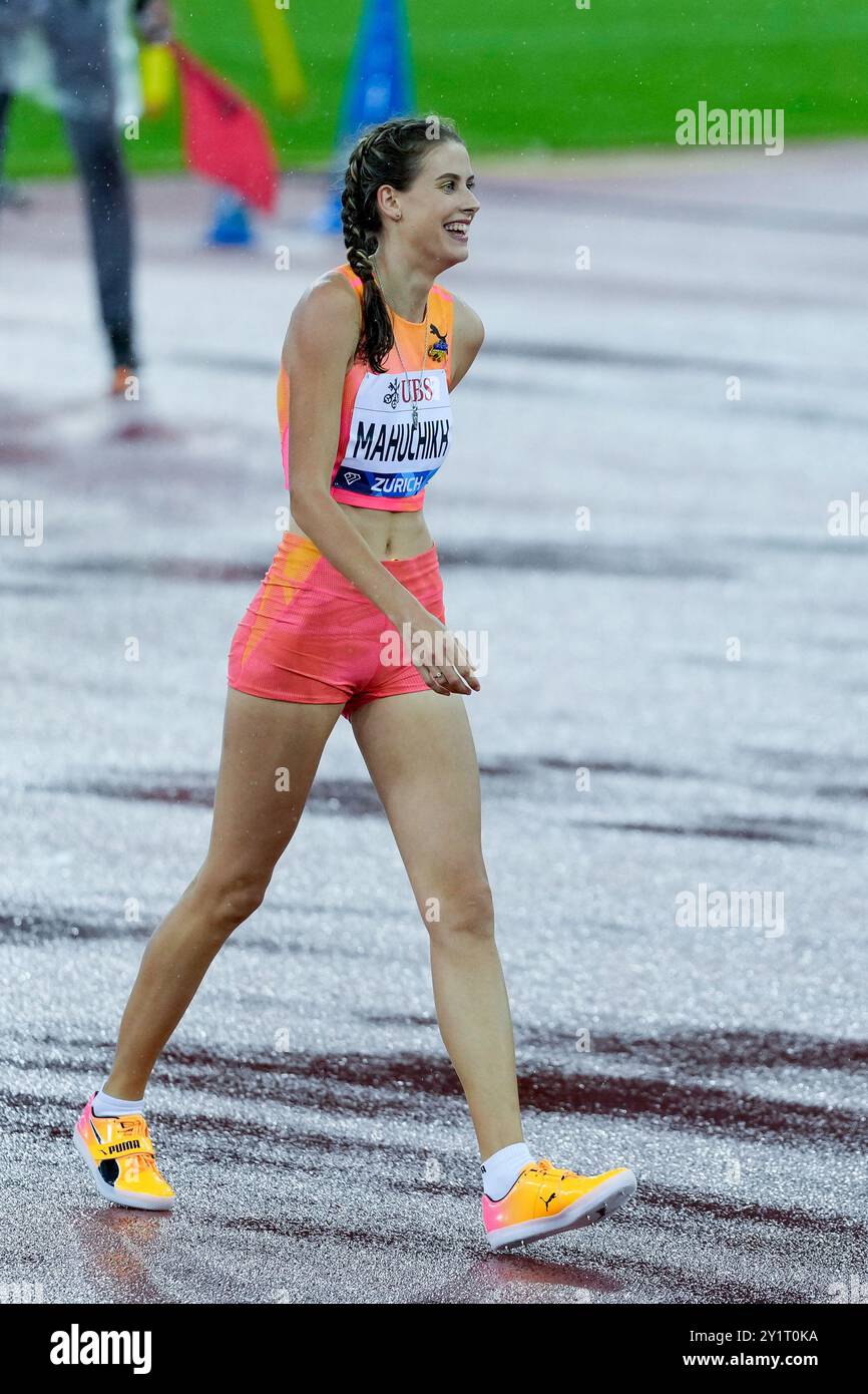 Zürich, Schweiz. September 2024. Zürich, Schweiz, 5. September 2024: Yaroslava Mahuchikh (UKR) während des Hochsprung Women Events in der Wanda Diamond League Weltklasse Zürich im Stadion Letzigrund in Zürich. (Daniela Porcelli/SPP) Credit: SPP Sport Press Photo. /Alamy Live News Stockfoto