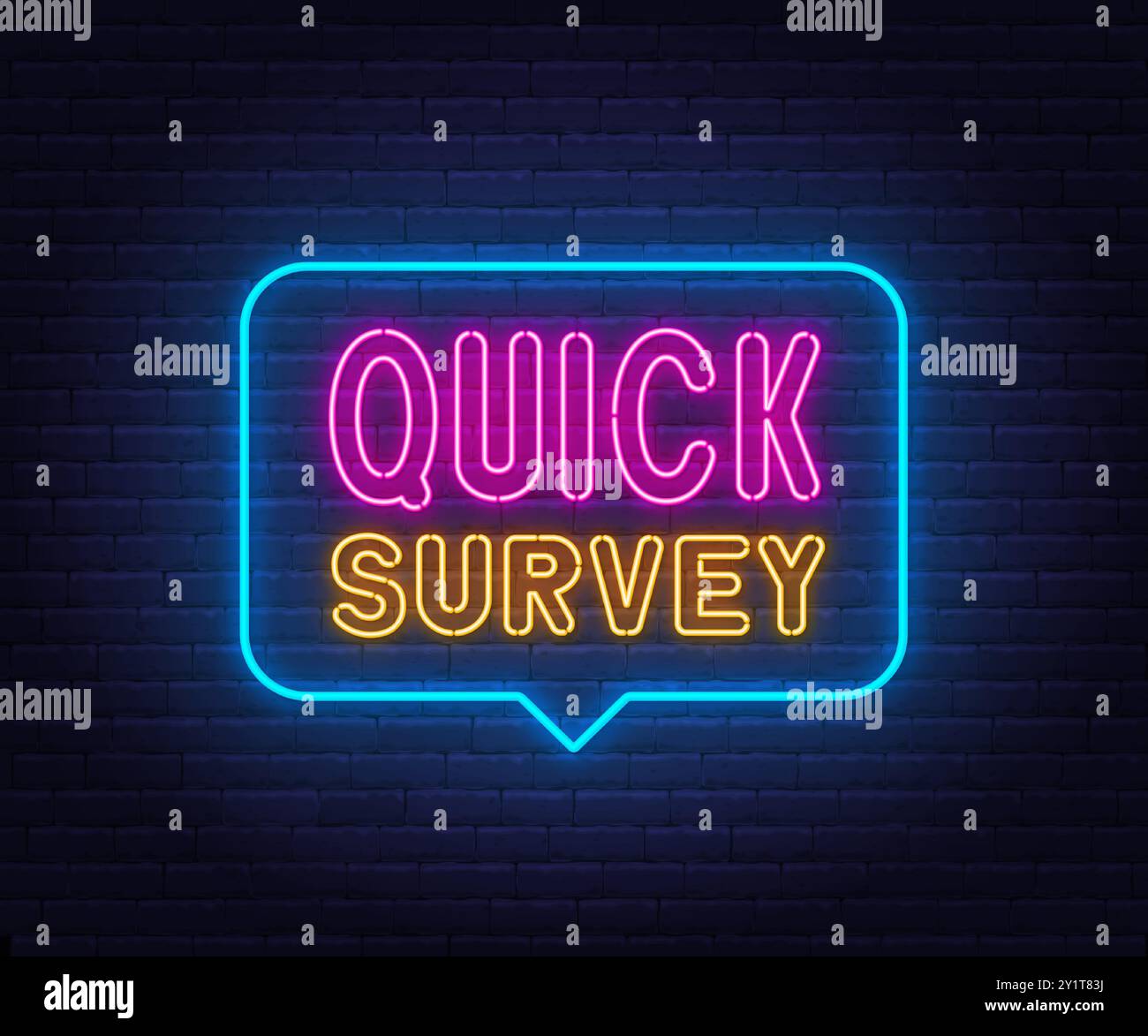 Quick Survey Neonzeichen in Sprechblase auf Backsteinwand Hintergrund. Stock Vektor