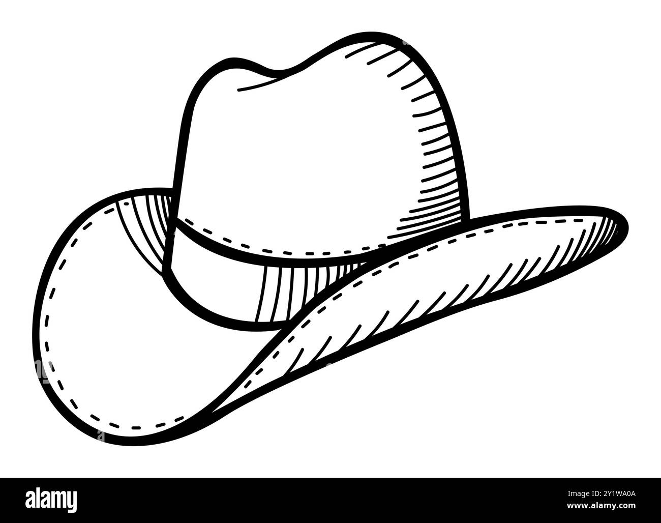 Doodle Line Art Vektor Illustration eines Cowboyhutes isoliert auf weiß Stock Vektor