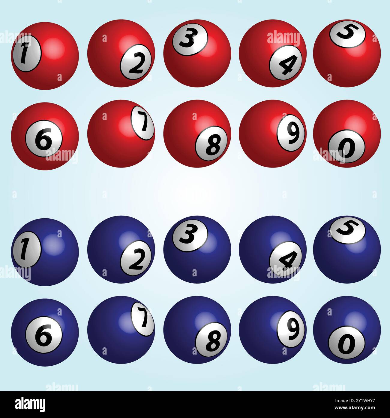 3D-Snooker-Kugelset (Rot und Blau) Stock Vektor
