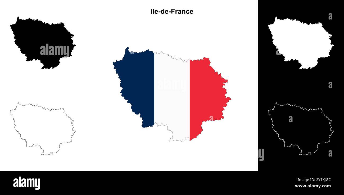 Ile-de-France Region Umrisskarte Set Stock Vektor