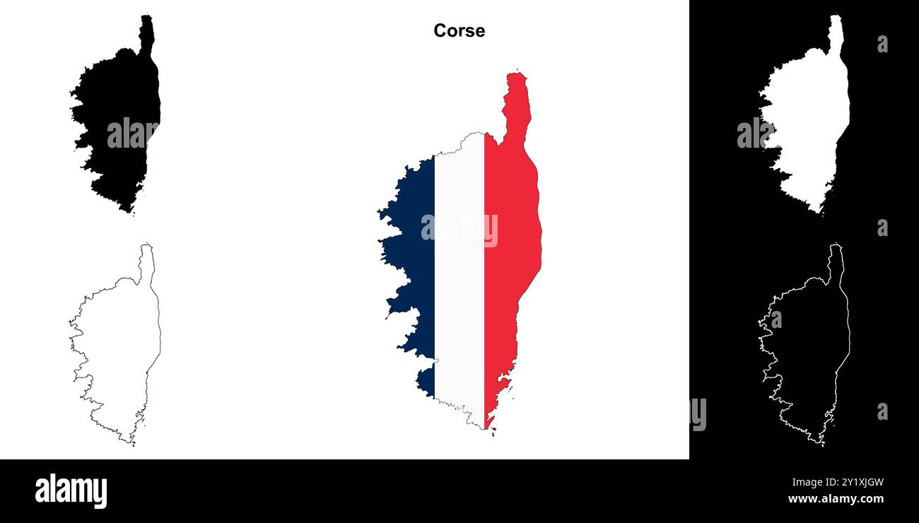Corse Region Umrisskarte Set Stock Vektor