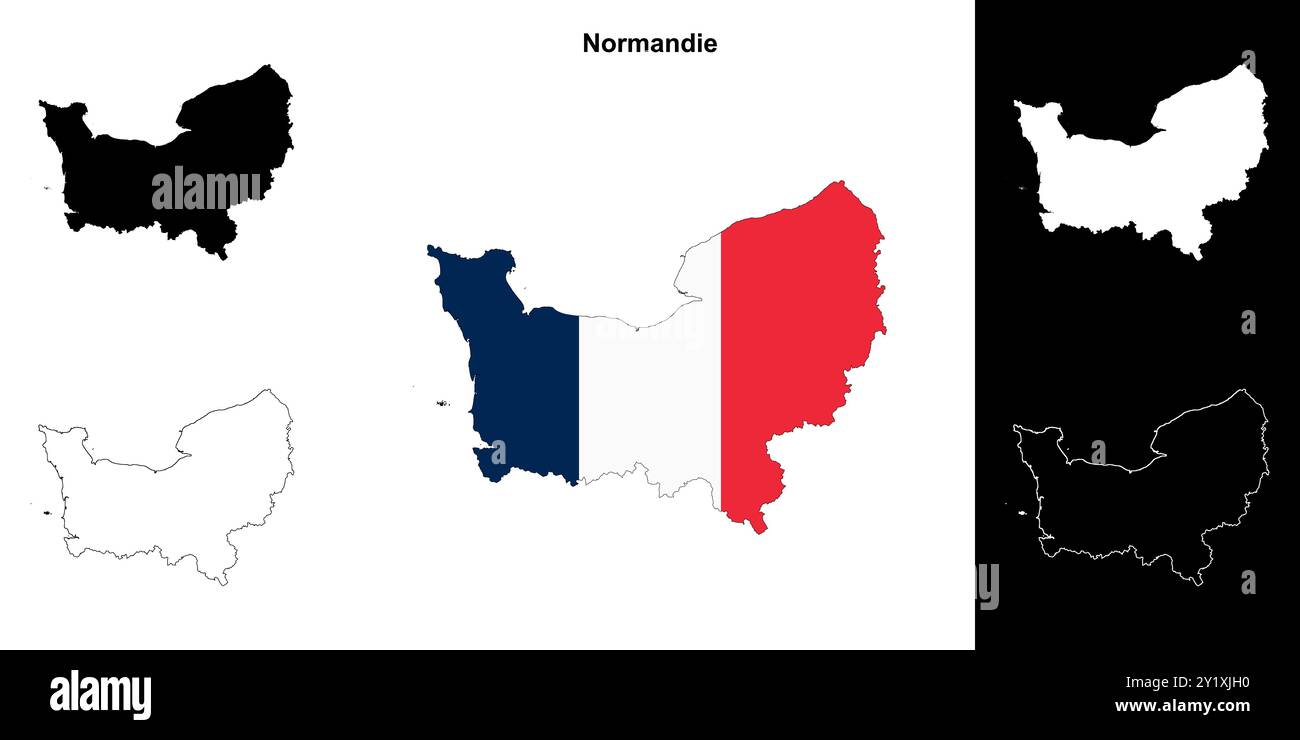 Normandie Region Umriss Kartenset Stock Vektor