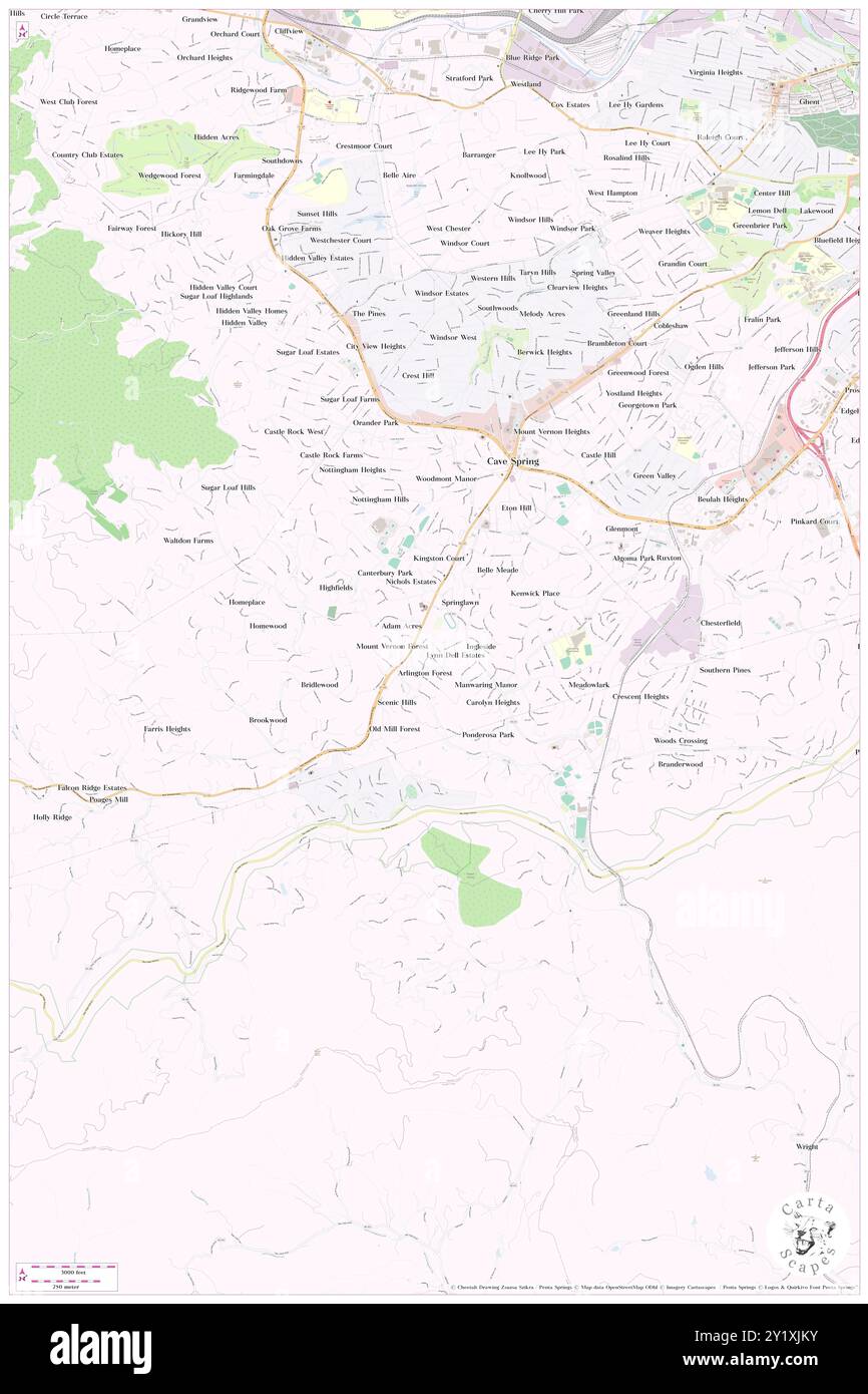 Arlington Hills, Roanoke County, USA, USA, Virginia, n 37 12' 43''', S 80 1' 4'', Karte, Karte, Kartenausgabe 2024. Erkunden Sie Cartascapes, eine Karte, die die vielfältigen Landschaften, Kulturen und Ökosysteme der Erde enthüllt. Reisen Sie durch Zeit und Raum und entdecken Sie die Verflechtungen der Vergangenheit, Gegenwart und Zukunft unseres Planeten. Stockfoto