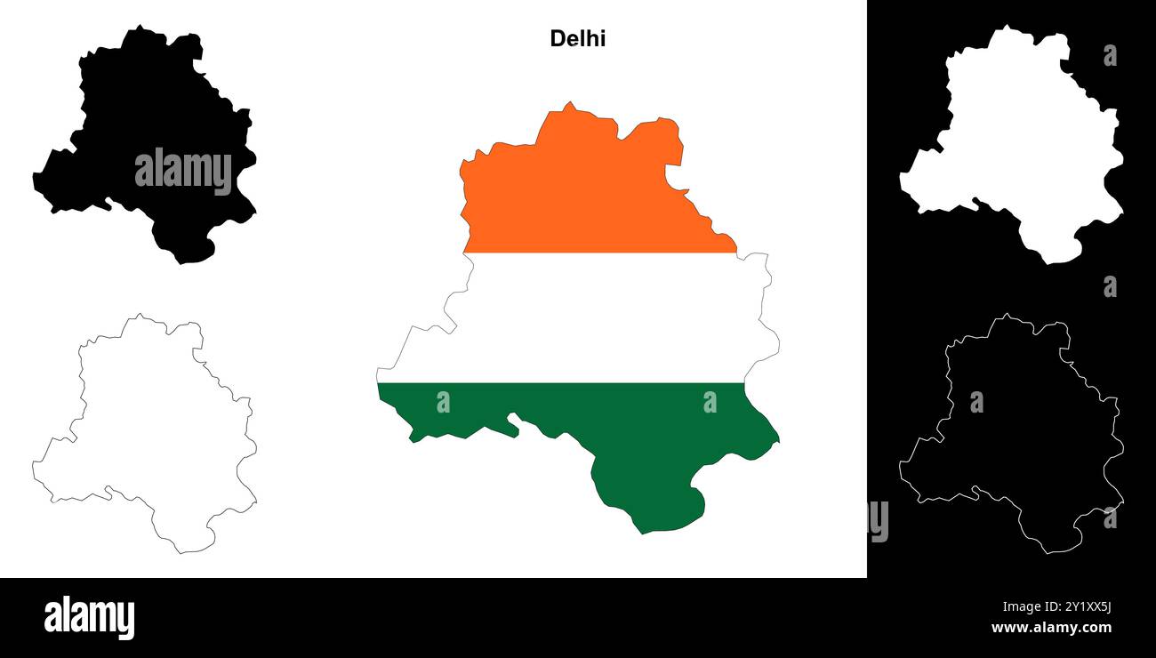 Delhi State Outline Map Set Stock Vektor