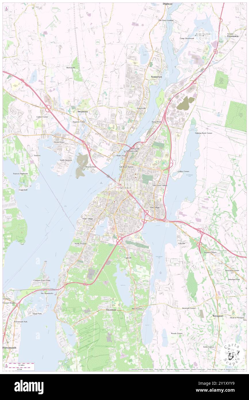 Fall River, Bristol County, USA, USA, Massachusetts, n 41 42' 5''', S 71 9' 18'', Karte, Cartascapes Map, veröffentlicht 2024. Erkunden Sie Cartascapes, eine Karte, die die vielfältigen Landschaften, Kulturen und Ökosysteme der Erde enthüllt. Reisen Sie durch Zeit und Raum und entdecken Sie die Verflechtungen der Vergangenheit, Gegenwart und Zukunft unseres Planeten. Stockfoto