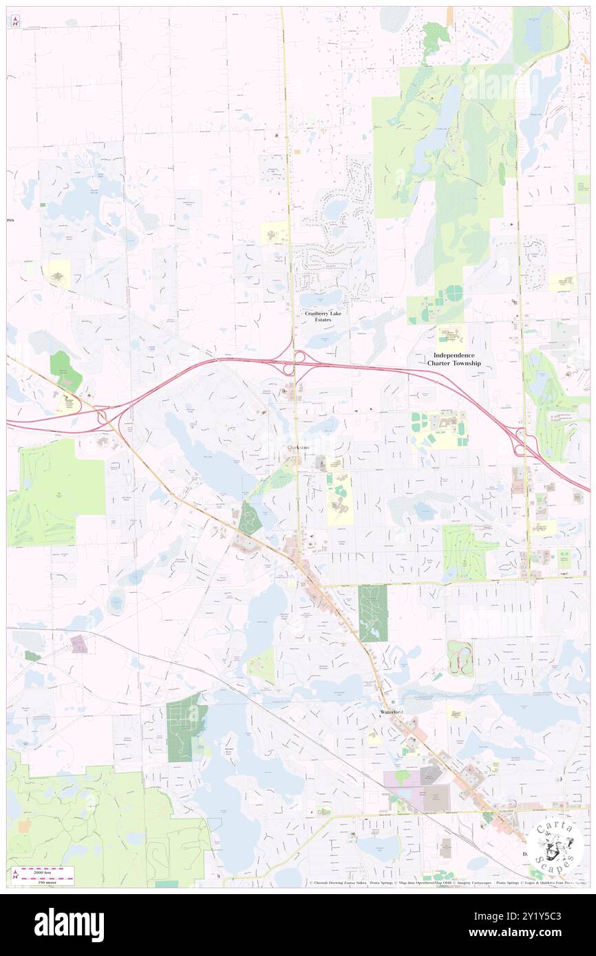 Clarkston, Oakland County, USA, USA, Michigan, n 42 44' 9'', S 83 25' 7'', Karte, Cartascapes Map, veröffentlicht 2024. Erkunden Sie Cartascapes, eine Karte, die die vielfältigen Landschaften, Kulturen und Ökosysteme der Erde enthüllt. Reisen Sie durch Zeit und Raum und entdecken Sie die Verflechtungen der Vergangenheit, Gegenwart und Zukunft unseres Planeten. Stockfoto