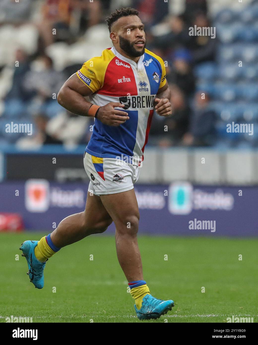 Emmanuel Waine von London Broncos während des Spiels der Betfred Super League Runde 25 Huddersfield Giants gegen London Broncos im John Smith's Stadium, Huddersfield, Großbritannien, 8. September 2024 (Foto: Alfie Cosgrove/News Images) Stockfoto