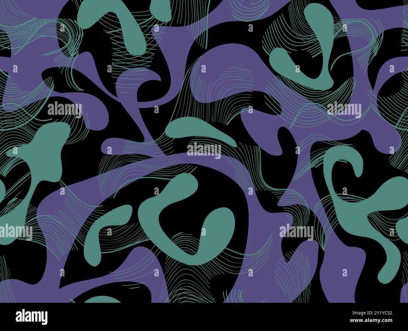 Abstraktes, nahtloses Muster mit Punkten und Schleifenflecken. Oberflächenmuster füllt unregelmäßige Stellen organische Form. Handgezeichneter stylischer abstrakter Druck. Kreatives c Stock Vektor