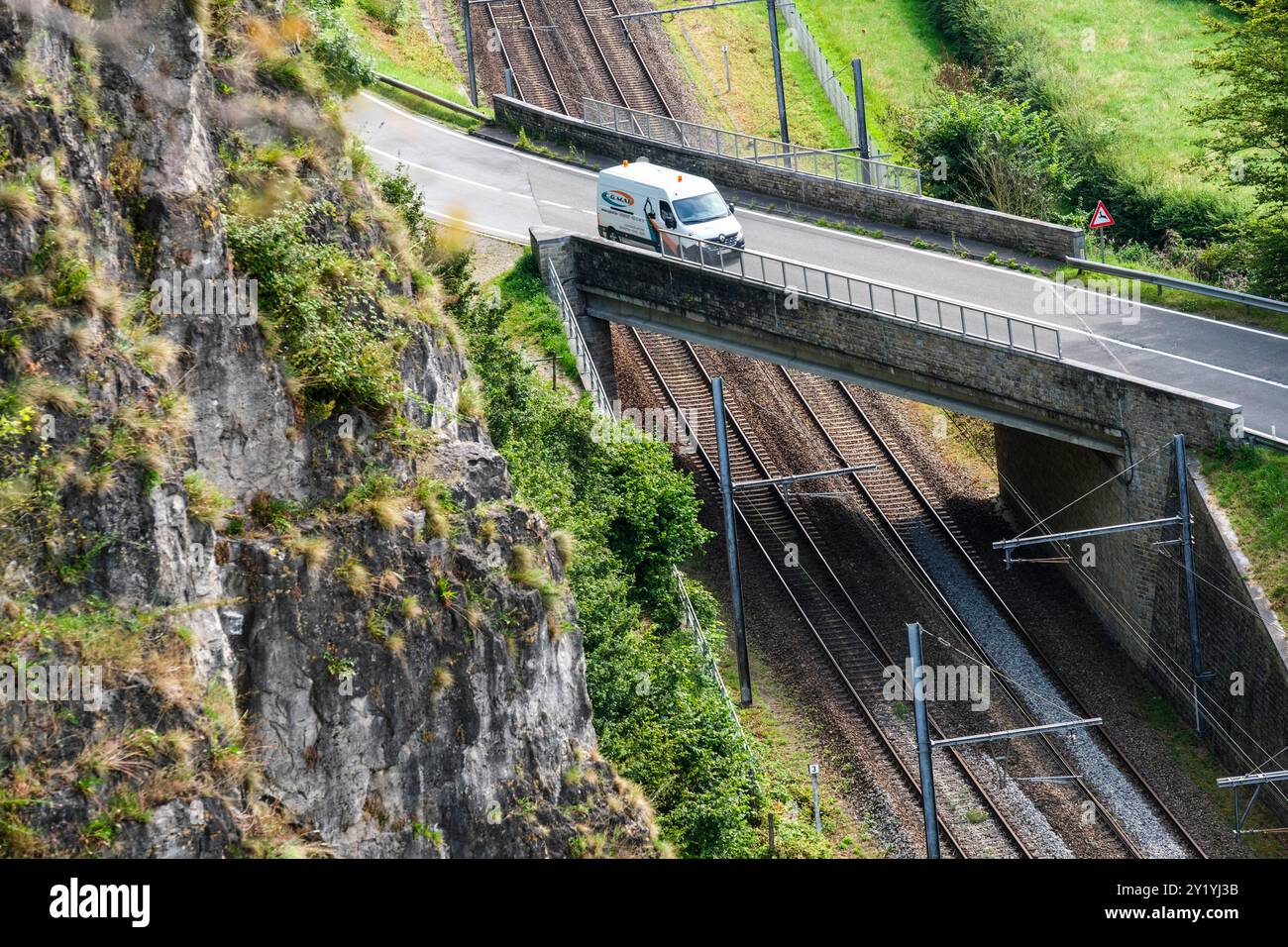 Zugbahn in Marche-Les-Dames | Voies de chemlin de fer à Marche-Les-Dames Stockfoto