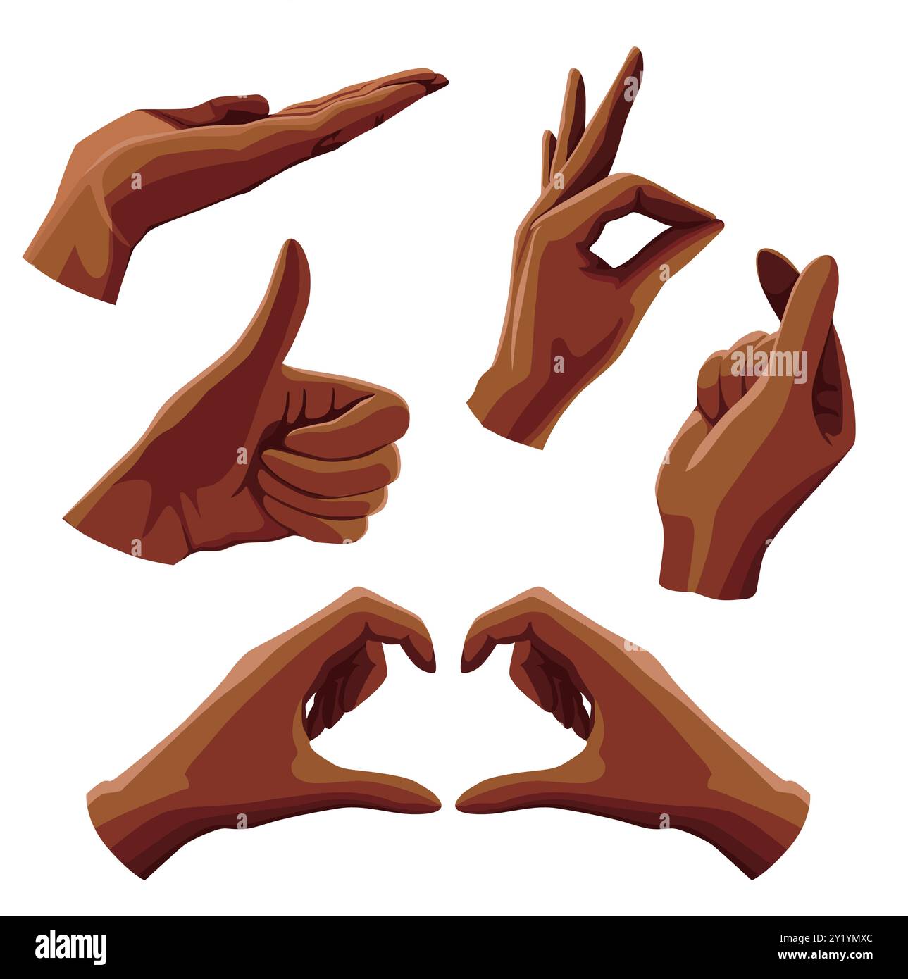Vektorsatz menschlicher Hand, die Emoticon-Gesten zeigt. Die Abbildung zeigt Emoji-Finger in flacher Form. Paket für Karten, Banner, Flyer und Poster Stock Vektor