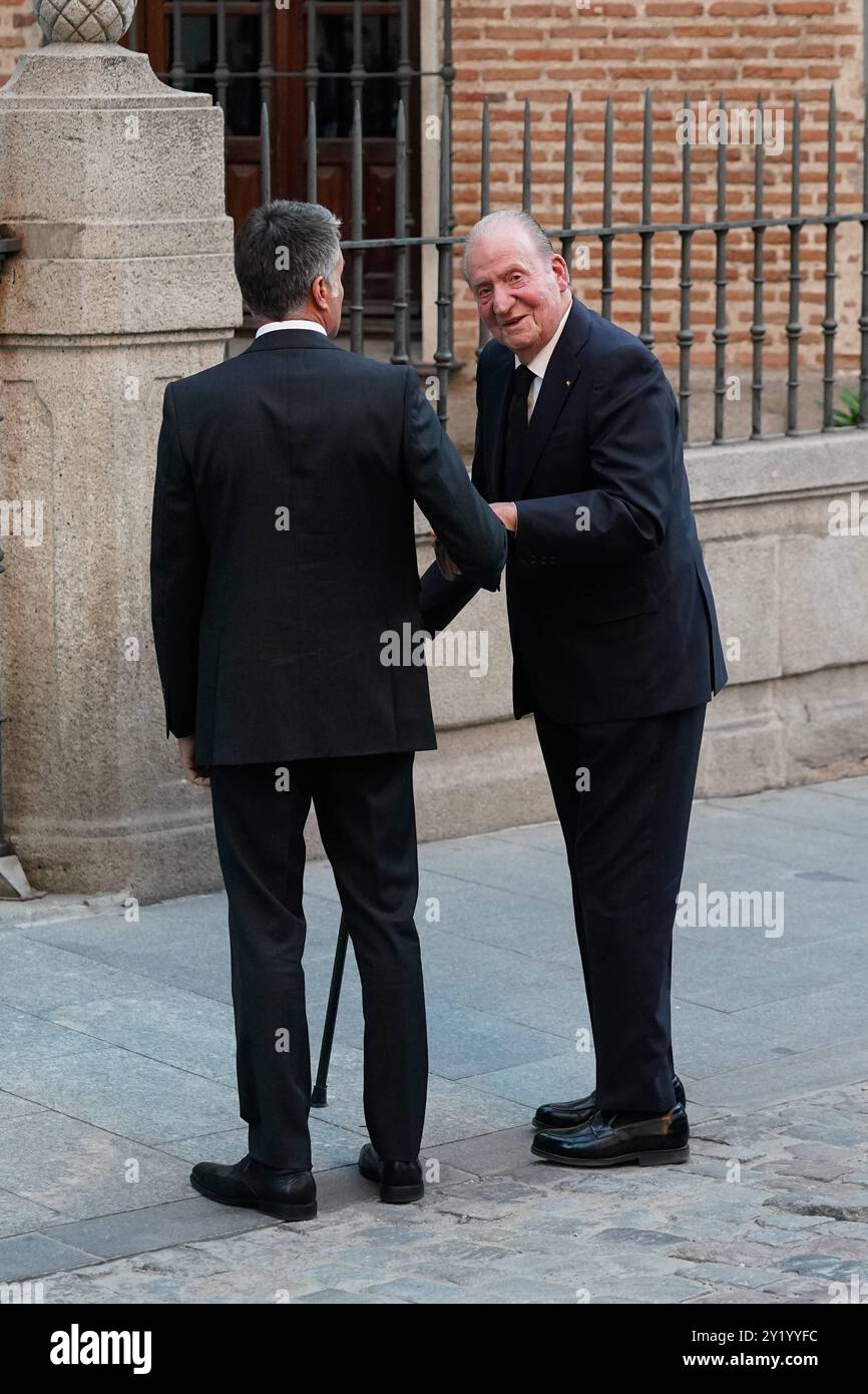 Madrid, Spanien. September 2024. Der emeritierte spanische König Juan Carlos I. bei der Beerdigung von Juan Gomez Acebo in Madrid am Sonntag, 8. September 2024. Quelle: CORDON PRESS/Alamy Live News Stockfoto