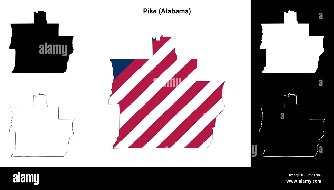 Pike County (Alabama) Umrisskarten Set Stock Vektor
