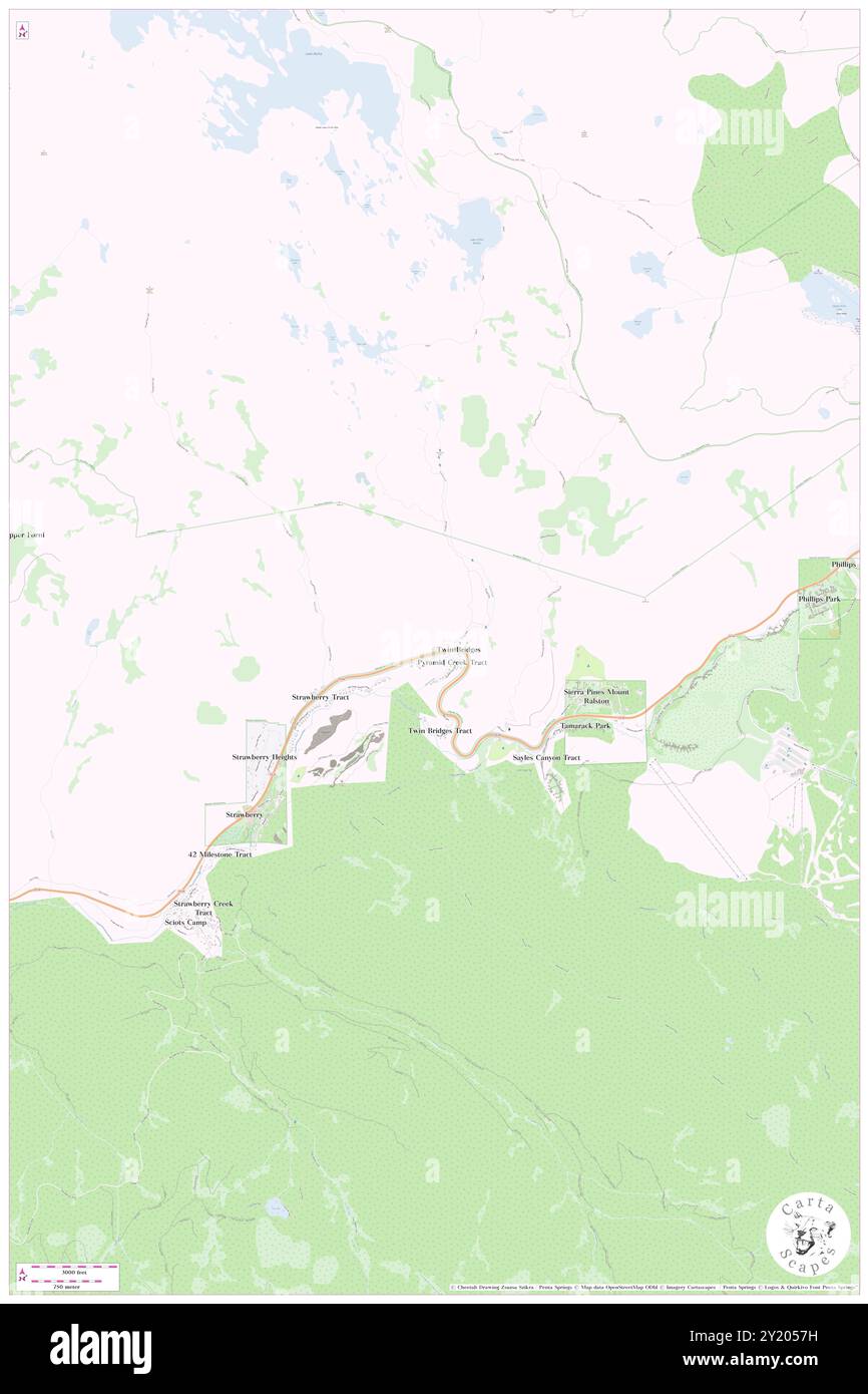 Twin Bridges, El Dorado County, USA, USA, Kalifornien, n 38 48' 40'', S 120 7' 26'', Karte, Cartascapes Map, veröffentlicht 2024. Erkunden Sie Cartascapes, eine Karte, die die vielfältigen Landschaften, Kulturen und Ökosysteme der Erde enthüllt. Reisen Sie durch Zeit und Raum und entdecken Sie die Verflechtungen der Vergangenheit, Gegenwart und Zukunft unseres Planeten. Stockfoto