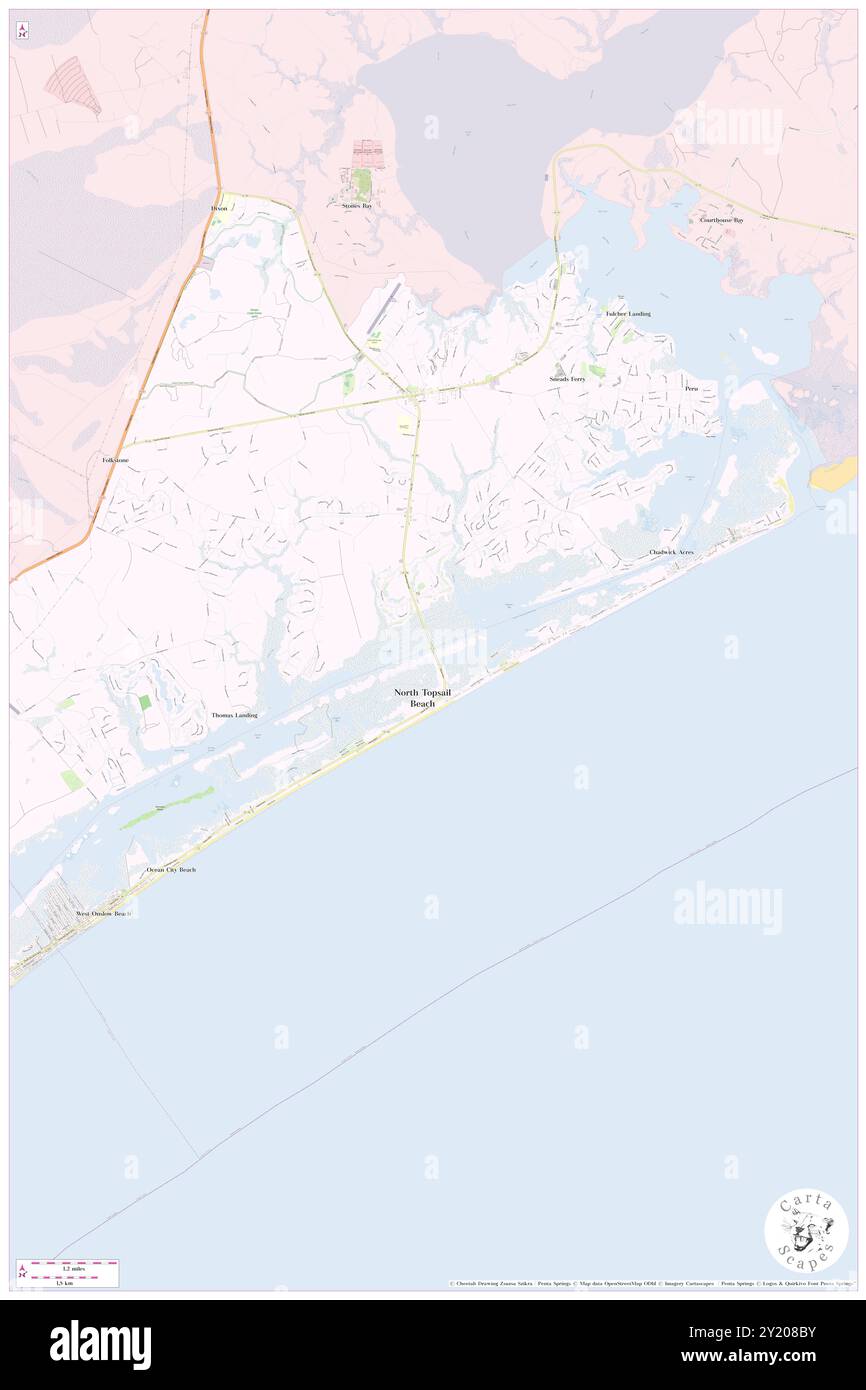 North Topsail Beach, Onslow County, USA, Vereinigte Staaten, North Carolina, n 34 29' 24'', S 77 25' 53'', Karte, Cartascapes Map, veröffentlicht 2024. Erkunden Sie Cartascapes, eine Karte, die die vielfältigen Landschaften, Kulturen und Ökosysteme der Erde enthüllt. Reisen Sie durch Zeit und Raum und entdecken Sie die Verflechtungen der Vergangenheit, Gegenwart und Zukunft unseres Planeten. Stockfoto