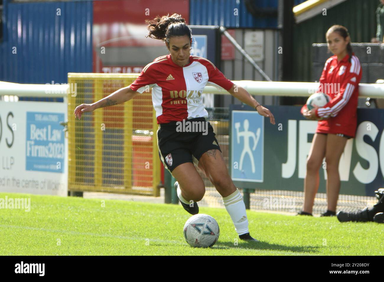 Woking FC Women gegen Abbey Rangers FC Women Southern Regional Womens Football League bei Kingfield Woking FC 8. September 2024 Stockfoto