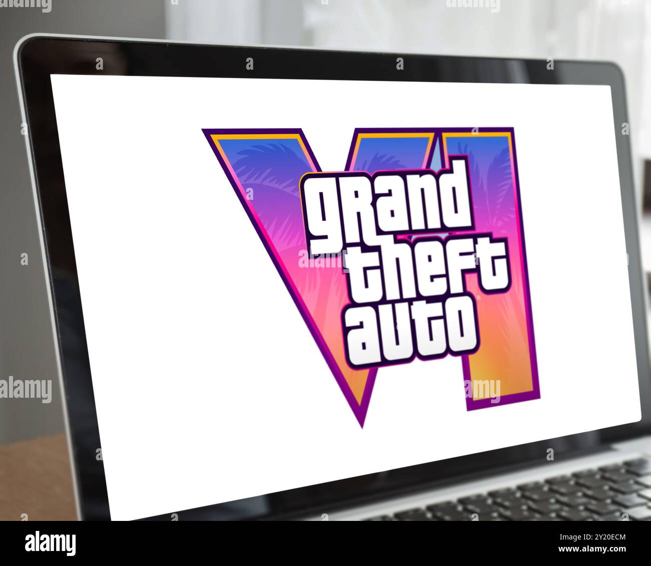 Istanbul, Türkei - 9. September 2024: Grand Theft Auto 6 Logo auf einem Laptop-Bildschirm. GTA 6 ist der kommende Teil der Grand Theft Auto Videospielserie Stockfoto