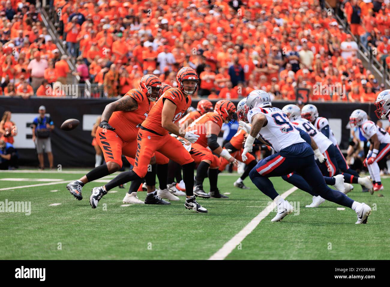 Cincinnati, Ohio, USA. September 2024. Cincinnati Bengals während des regulären Saisonspiels zwischen den New England Patriots und Cincinnati Bengals in Cincinnati, Ohio. JP Waldron/Cal Sport Media/Alamy Live News Stockfoto