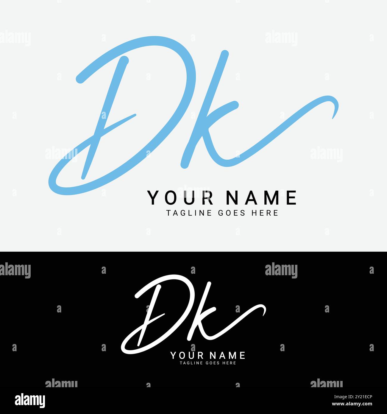 D, K, DK Anfangsbuchstabe Logo. Handgeschriebenes DK-Signatur-Logo mit Alphabet Stock Vektor