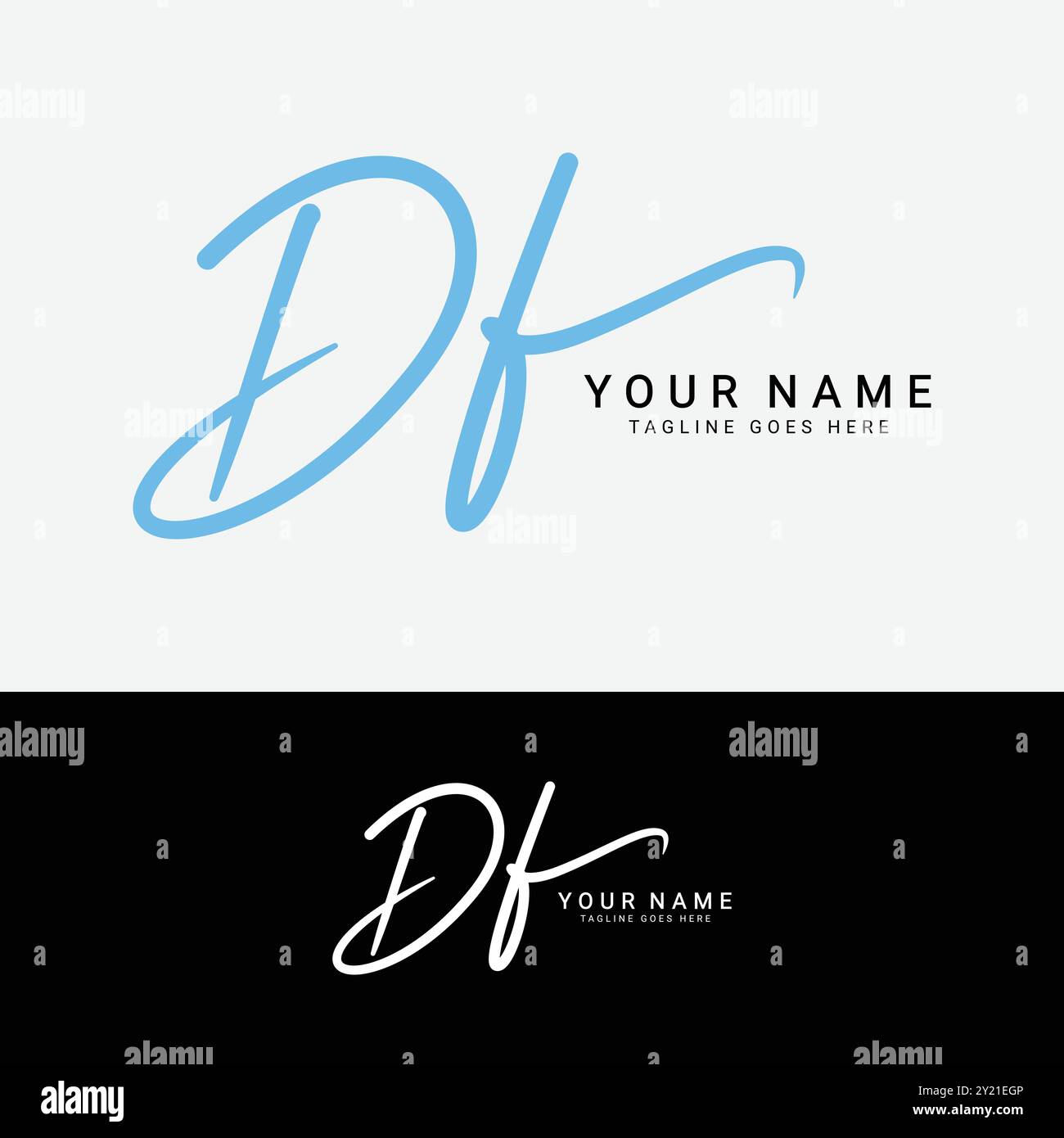 D, F, DF Initial Letter Logo. Handgeschriebenes DF-Signatur-Logo mit Buchstabe Stock Vektor