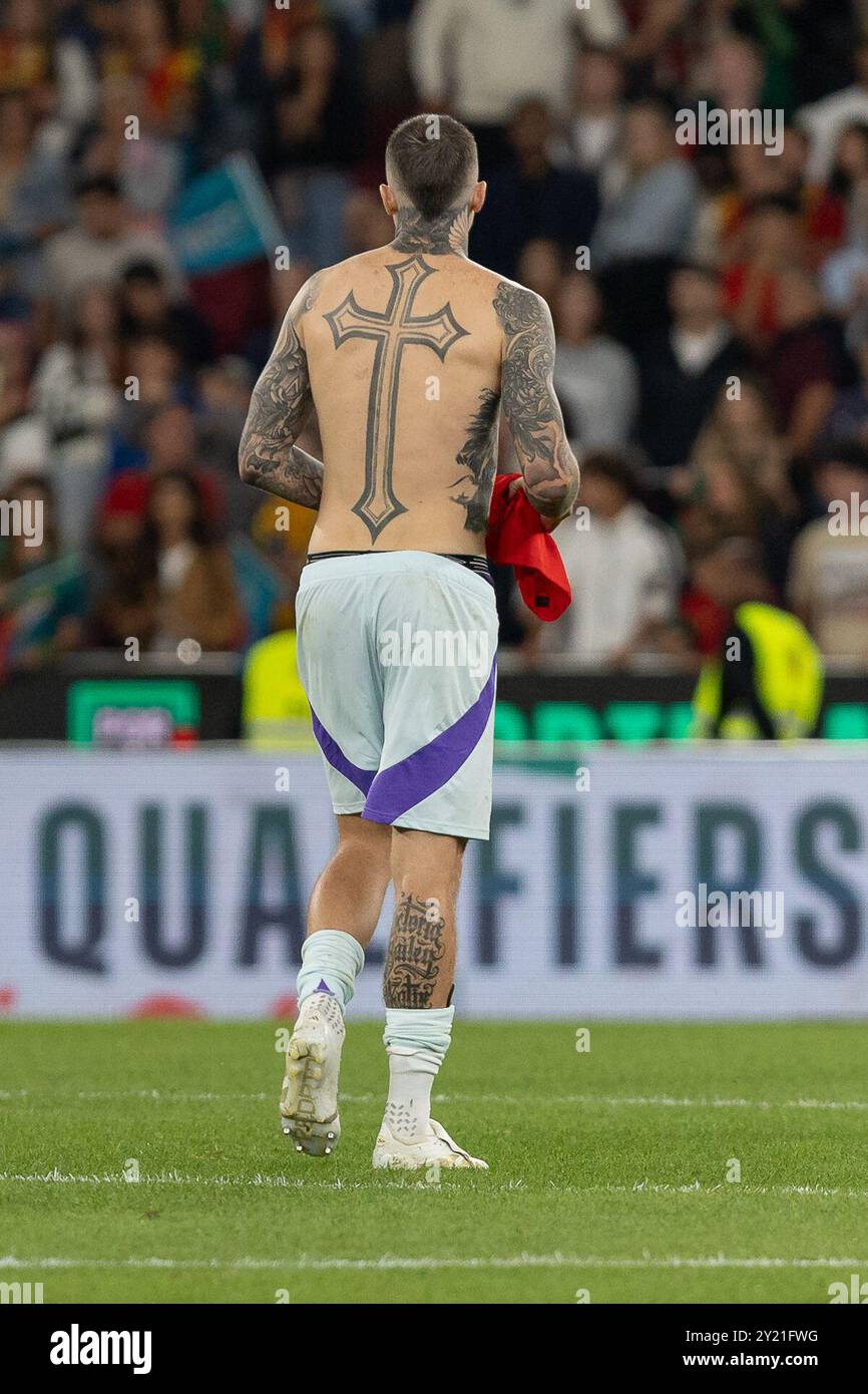 September 2024. Lissabon, Portugal. Lyndon Dykes (9) in der Ligasaison Gruppe 1 der UEFA Nations League, Portugal gegen Schottland Credit: Alexandre de Sousa/Alamy Live News Stockfoto