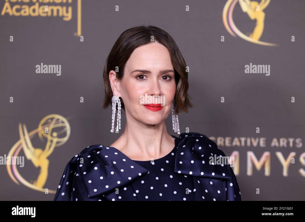 Sarah Paulson poses in the press room during night two of the Television Academy's 76th Creative Arts Emmy Awards at the Peacock Theater on Sunday, Sept. 8, 2024 in Los Angeles. (Photo by Mark Von Holden/Invision for the Television Academy/AP Content Services) Stockfoto