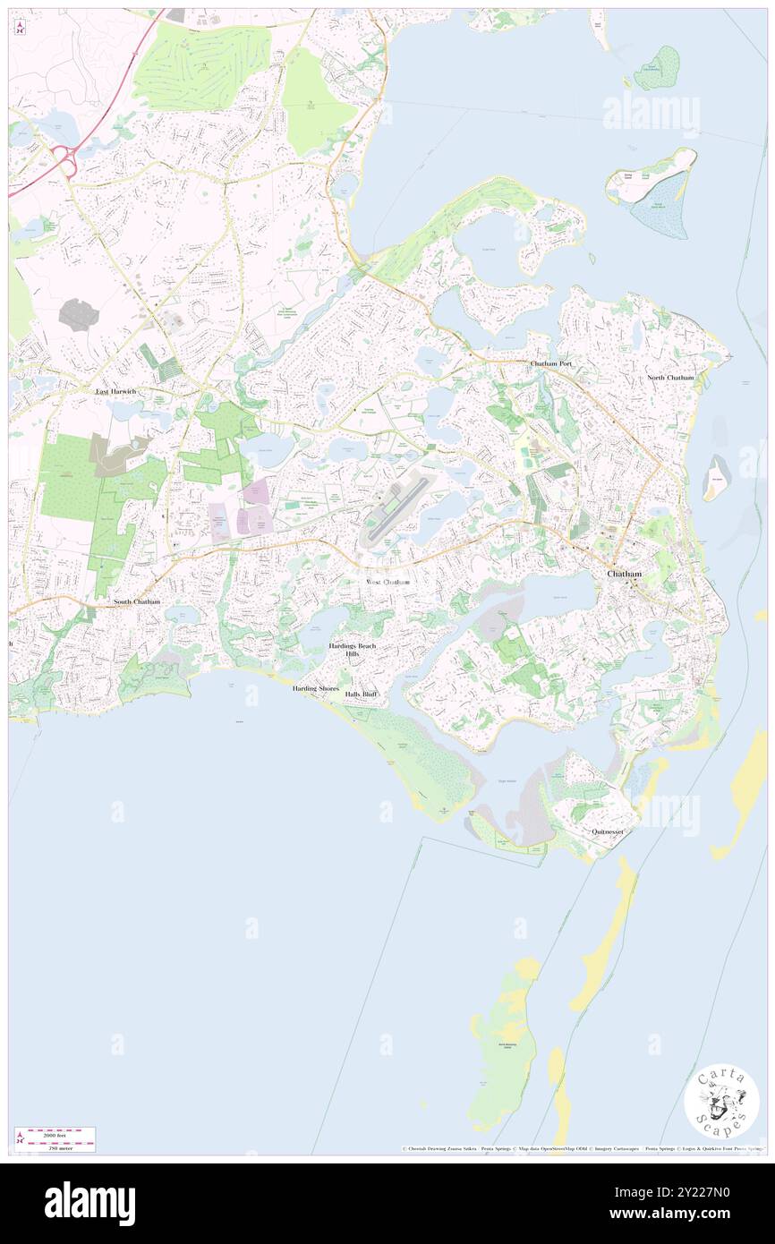 West Chatham, Barnstable County, USA, Vereinigte Staaten, Massachusetts, n 41 40' 52''', S 69 59' 28'', Karte, Cartascapes Map, veröffentlicht 2024. Erkunden Sie Cartascapes, eine Karte, die die vielfältigen Landschaften, Kulturen und Ökosysteme der Erde enthüllt. Reisen Sie durch Zeit und Raum und entdecken Sie die Verflechtungen der Vergangenheit, Gegenwart und Zukunft unseres Planeten. Stockfoto