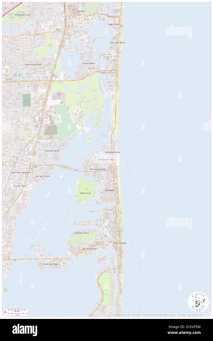 Bal Harbour, Miami-Dade County, USA, Vereinigte Staaten, Florida, n 25 53' 30'', S 80 7' 37'', Karte, Cartascapes Map, veröffentlicht 2024. Erkunden Sie Cartascapes, eine Karte, die die vielfältigen Landschaften, Kulturen und Ökosysteme der Erde enthüllt. Reisen Sie durch Zeit und Raum und entdecken Sie die Verflechtungen der Vergangenheit, Gegenwart und Zukunft unseres Planeten. Stockfoto