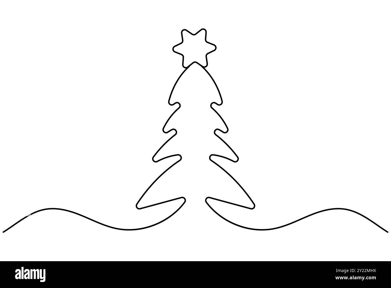 Durchgehende einzeilige Zeichnung des Weihnachtsbaums und isoliertes Vektorsymbol für einzelne Konturen Stock Vektor