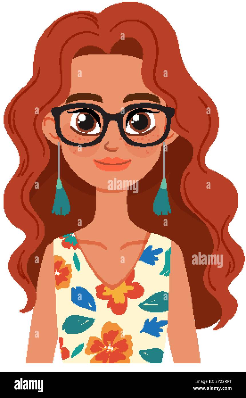 Frau mit rotem Haar und Blumenkleid Stock Vektor