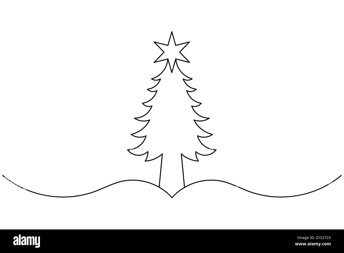 Durchgehende einzeilige Zeichnung des Weihnachtsbaums und isoliertes Vektorsymbol für einzelne Konturen Stock Vektor
