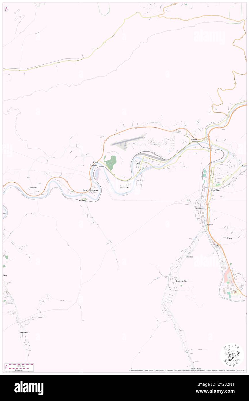 Rio Vista, Harlan County, USA, USA, Kentucky, n 36 50' 38'', S 83 21' 33'', Karte, Cartascapes Map, veröffentlicht 2024. Erkunden Sie Cartascapes, eine Karte, die die vielfältigen Landschaften, Kulturen und Ökosysteme der Erde enthüllt. Reisen Sie durch Zeit und Raum und entdecken Sie die Verflechtungen der Vergangenheit, Gegenwart und Zukunft unseres Planeten. Stockfoto