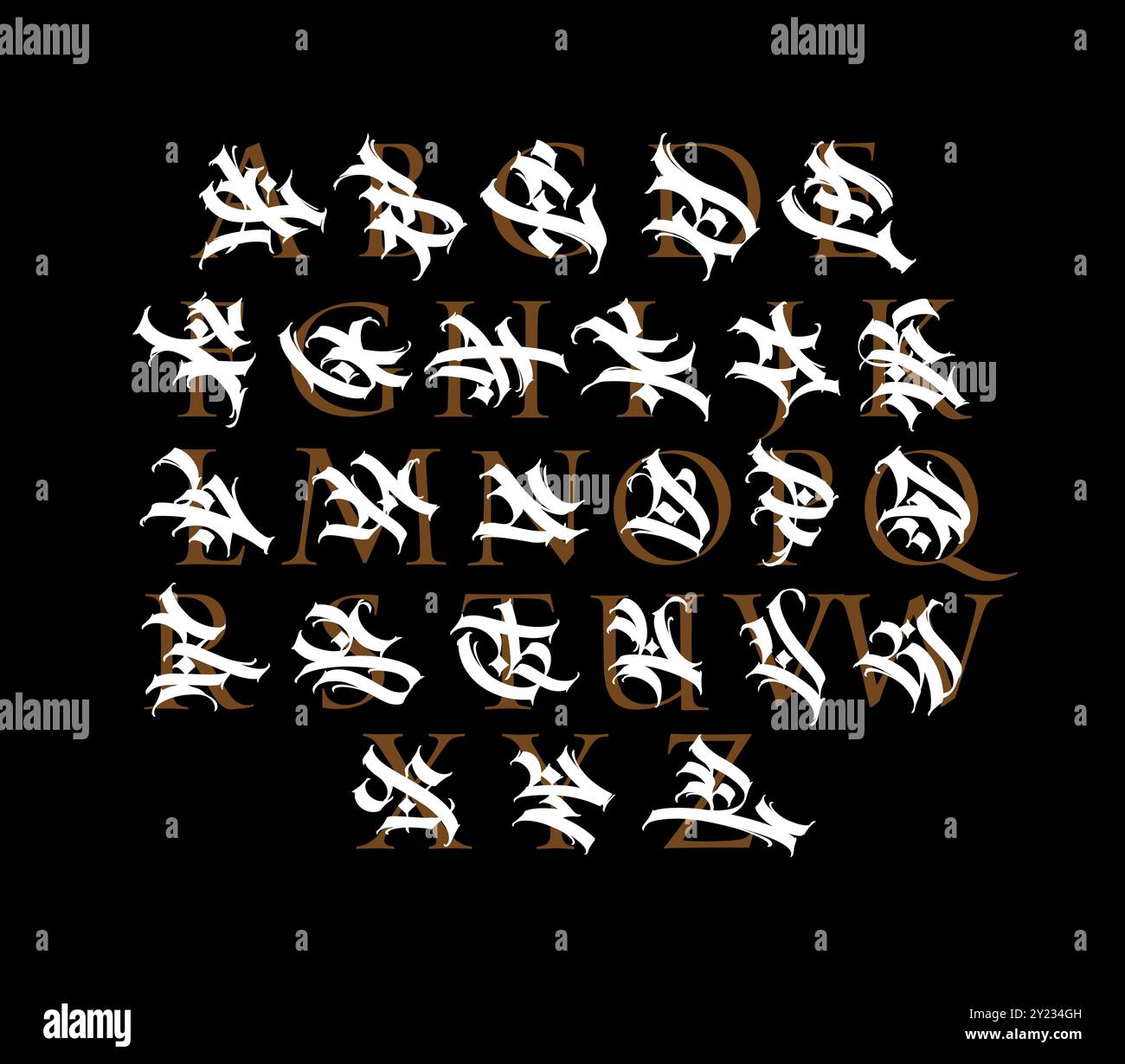 Graffiti-Stil, Alphabet. Vektor. Graffiti-Buchstaben, Tags und klassische lateinische Buchstaben. Schilder und Symbole für Design. Kalligraphie, Schriftzüge und Tags. Mod Stock Vektor