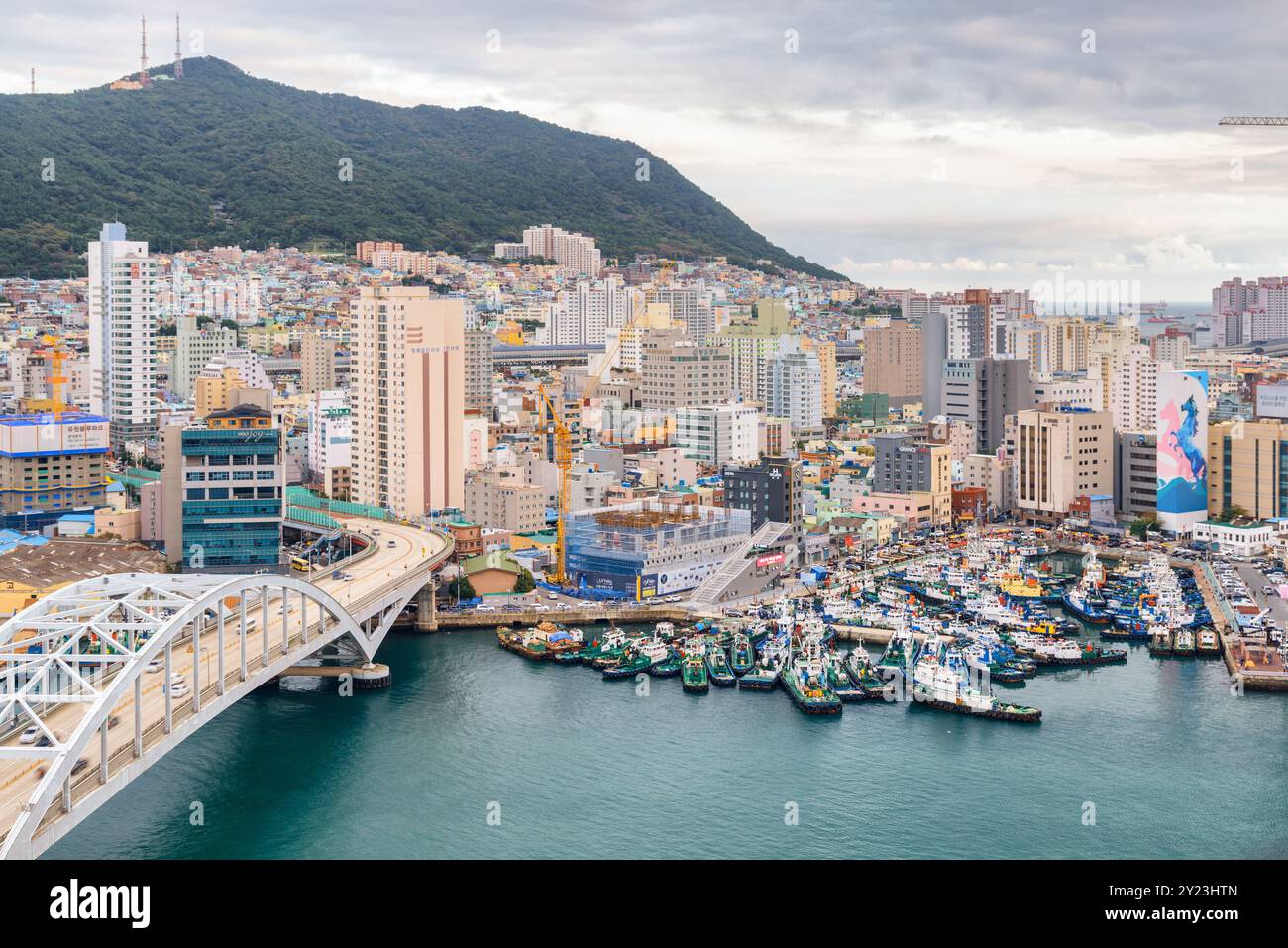 Blick auf Yeongdo Island und Busandaegyo Bridge in Südkorea Stockfoto