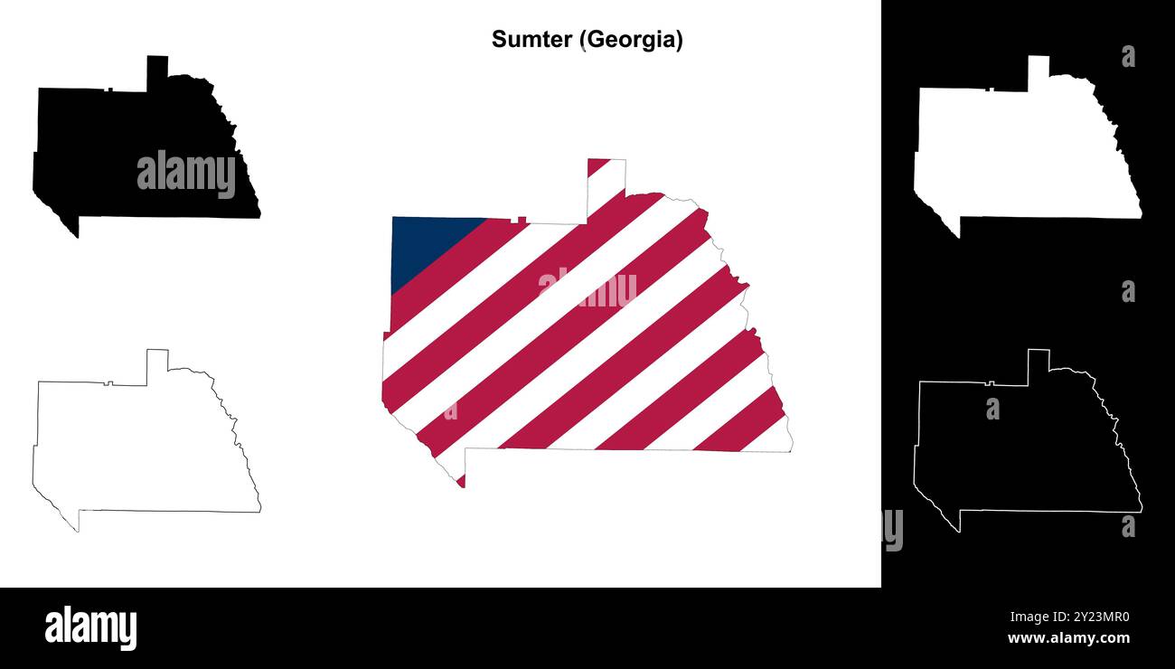 Sumter County (Georgia) Umrisskarten Set Stock Vektor