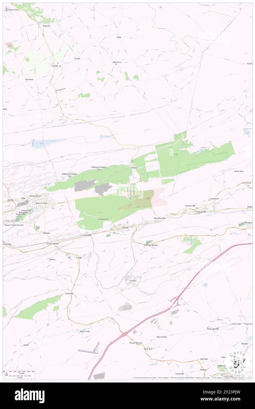 Centralia, Columbia County, USA, USA, Pennsylvania, n 40 48' 15'', S 76 20' 25'', Karte, Cartascapes Map, veröffentlicht 2024. Erkunden Sie Cartascapes, eine Karte, die die vielfältigen Landschaften, Kulturen und Ökosysteme der Erde enthüllt. Reisen Sie durch Zeit und Raum und entdecken Sie die Verflechtungen der Vergangenheit, Gegenwart und Zukunft unseres Planeten. Stockfoto