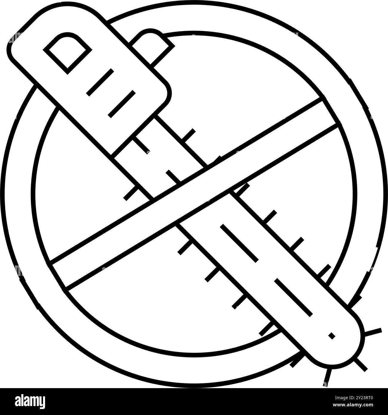 Stop Entwaldung, durchgestrichen Kettensäge Linie Symbol Vektor-Illustration Stock Vektor