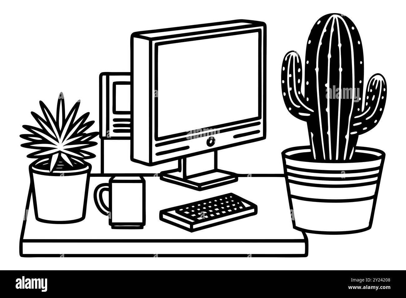 Eine saftige Pflanze mit einem dicken, fleischigen Stamm, der typischerweise Stacheln trägt, keine Blätter hat und leuchtend farbige Blüten hat Stockfoto