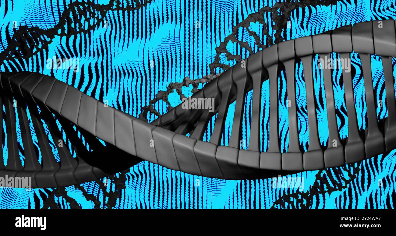 DNA-Strangbild über blauem und schwarzem abstraktem Hintergrund Stockfoto
