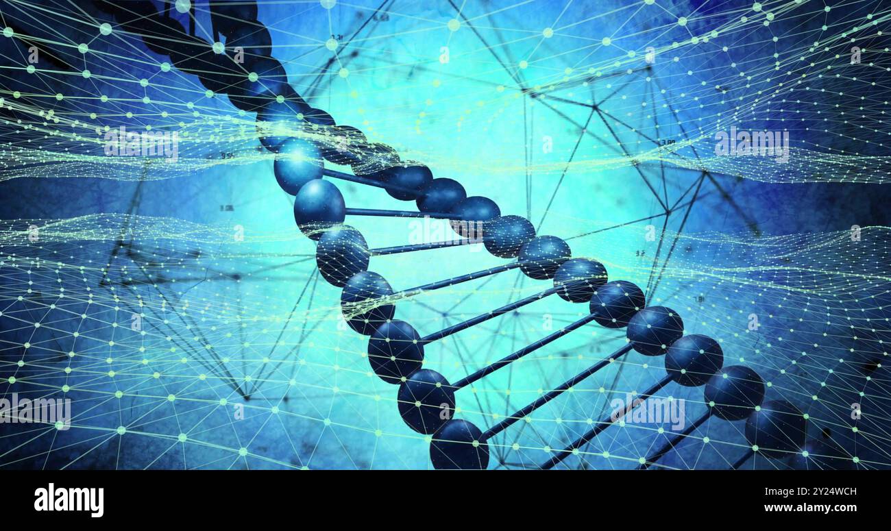 DNA-Strang- und Netzwerkverbindungen, wissenschaftliche Datenverarbeitung Stockfoto