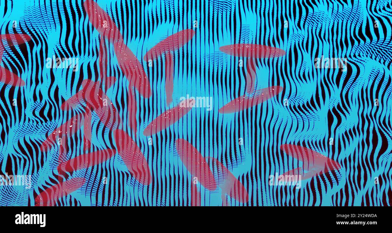 Rot formt das Bild über dem Hintergrund blauer Wellenlinien Stockfoto