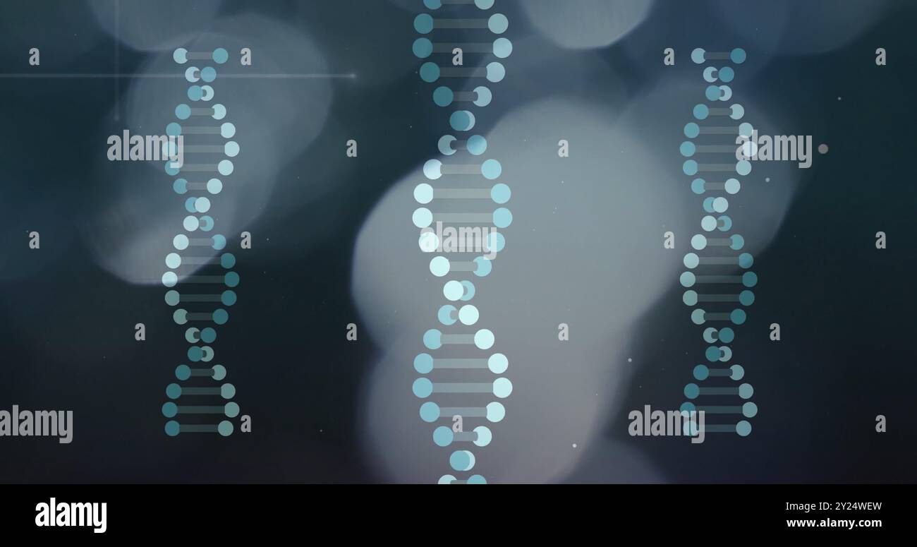 DNA-Stränge-Bild über verschwommenem abstraktem Hintergrund Stockfoto