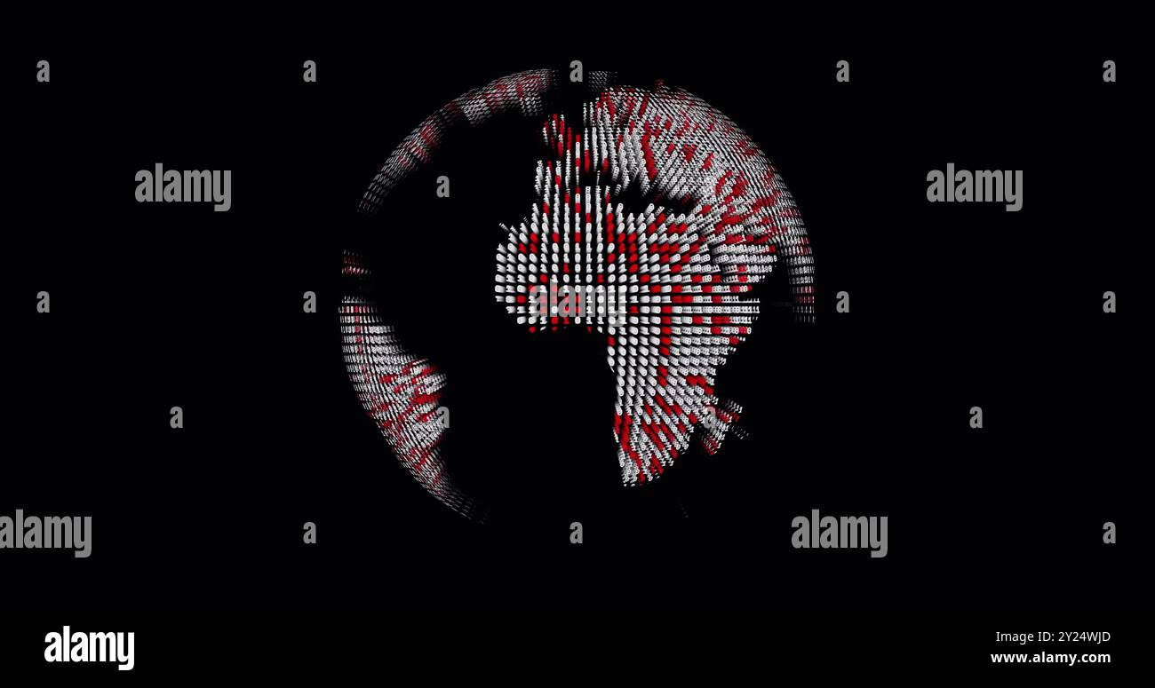 Bild des dna-Netzwerks von Verbindungen und der Kugel auf schwarzem Hintergrund Stockfoto