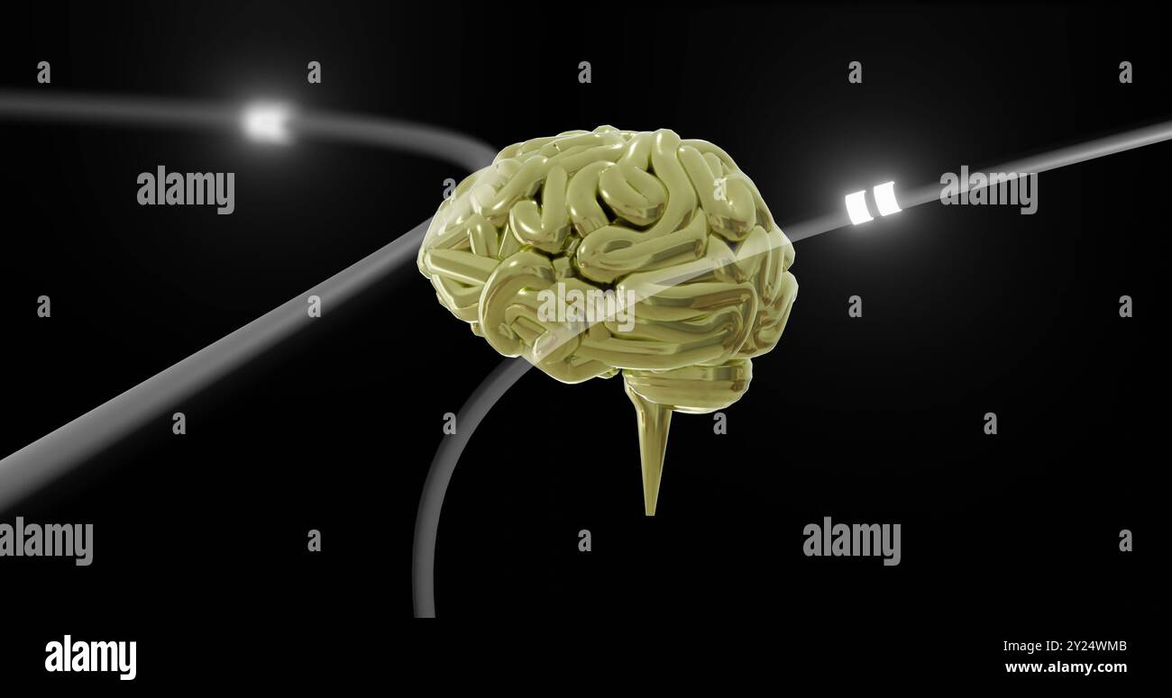 Bild des digitalen Gehirns, das sich über Verbindungen dreht Stockfoto