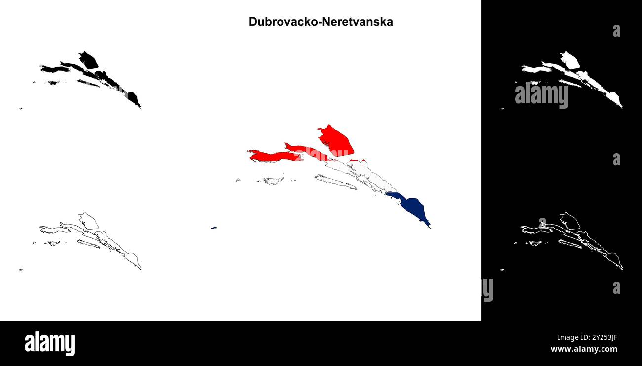 Dubrovacko-Neretvanska Landkarte Set Stock Vektor