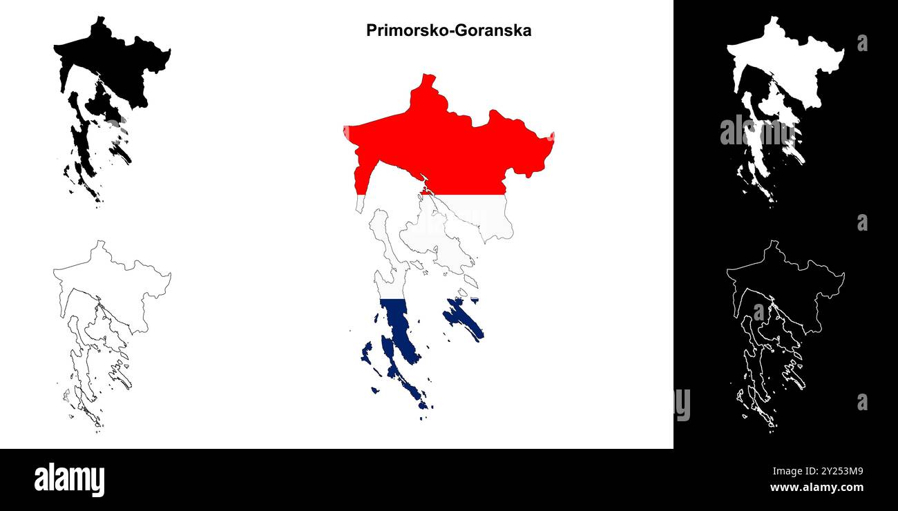 Kreis Primorsko-Goranska Umrisskarte Set Stock Vektor